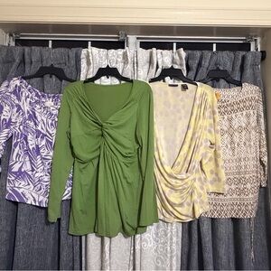 New York & Company Green Ruched Blouse